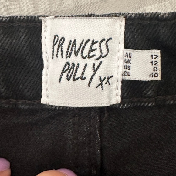 Princess Polly Black Wide Leg Long Jeans Recycled Cotton Size 8 Grunge Y2K - Picture 5 of 7